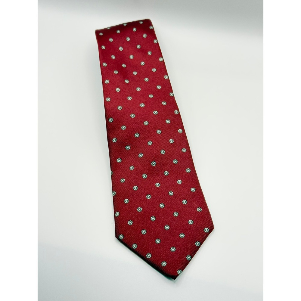 Vintage Christian Dior All Silk Tie Burgundy Red Medallion Geometric Necktie